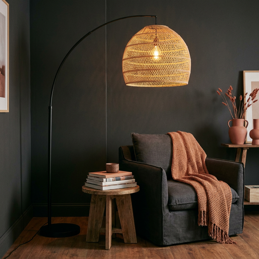 Rattan Arc Floor Lamp